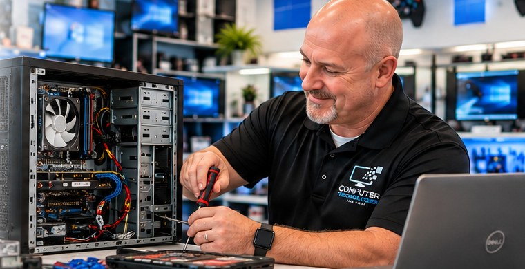 Computer technician investigating computer security problems